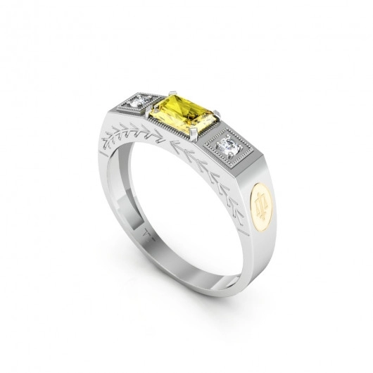 Anel Formatura Masculino Baguete com Detalhes - PRATA 925