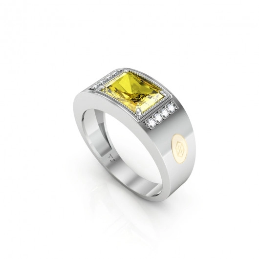 Anel Formatura Masculino Baguete com Detalhes- PRATA 925