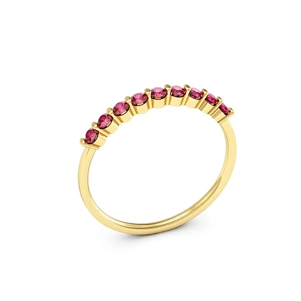 Meia Aliança Pedra Vermelha Pequena Ouro 18K