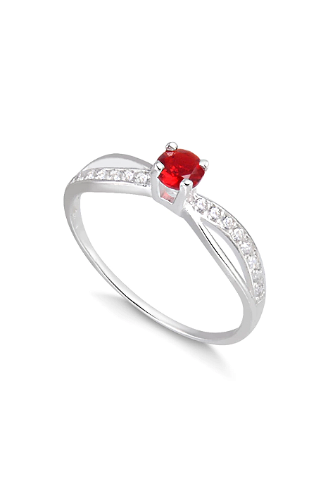 Anel solitário Eternally pedra vermelha -  PRATA 950