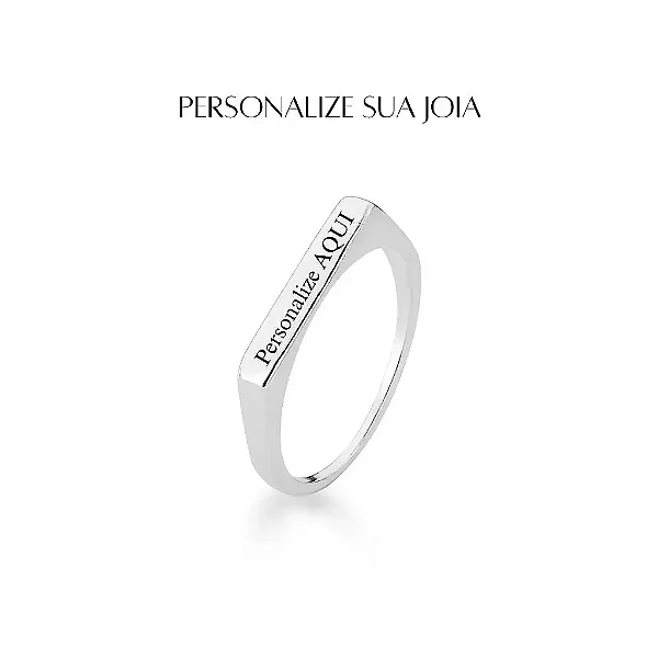 Anel de chapa personalizado com nome ou frase curta - PRATA 925