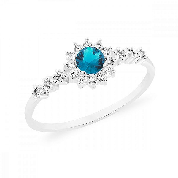 Anel solitário feminino cravejado -  PRATA 925