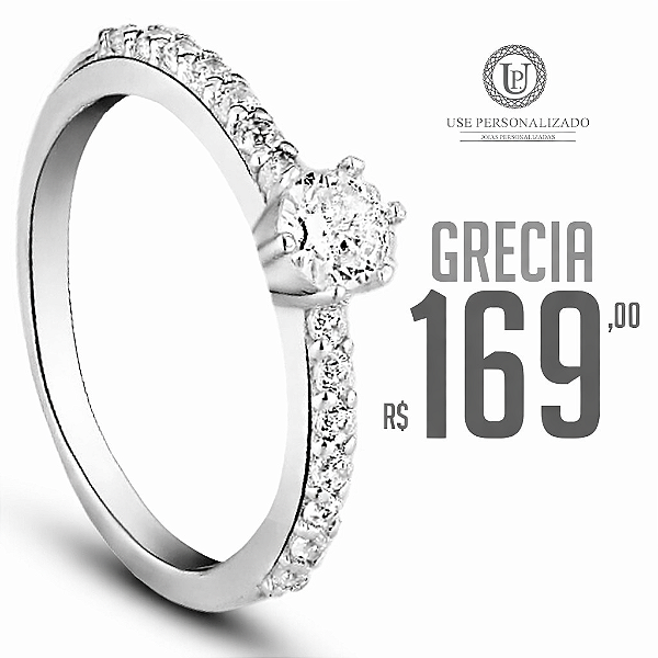 Anel Solitário cravejado Grécia - PRATA 925