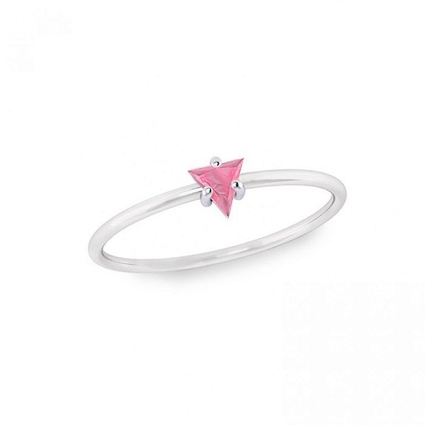 Anel solitário  pedra triangular rosa - PRATA 925