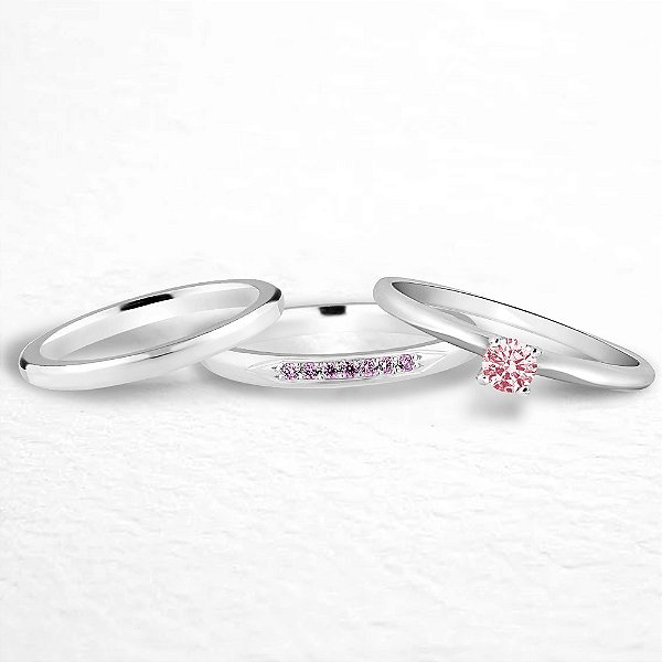 Par de alianças Mora 2mm rosa de namoro + anel solitário Classic prata 950