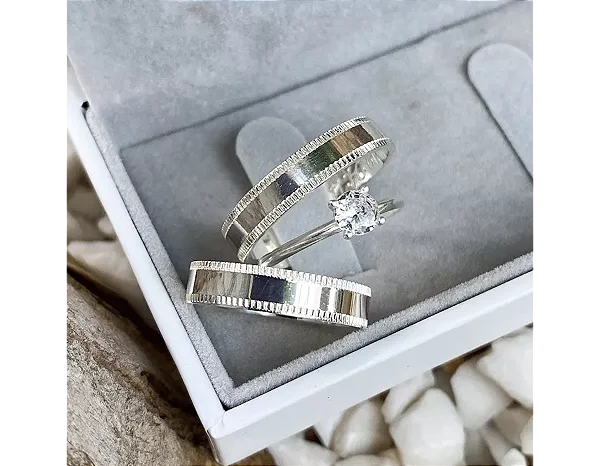 Par de Alianças Namoro Prata 950 Mica 5mm