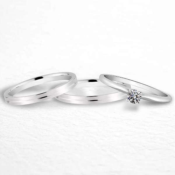 Par de alianças Sienna 2mm de namoro + anel solitário prata 950