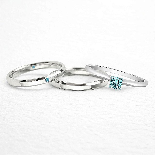 Par de Alianças de Namoro Prata 950 2mm Pedra Azul