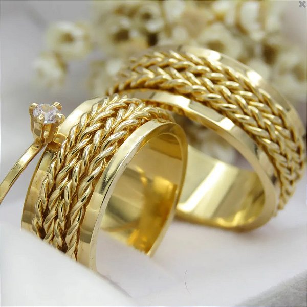 Par de alianças casamento Berlim 10mm de moeda antiga - Anel solitário Brinde