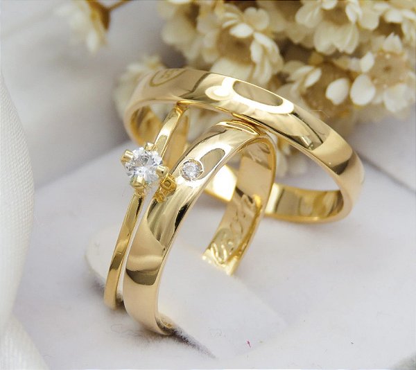 Par de alianças casamento Roma 3mm de moeda antiga - Anel solitário Brinde