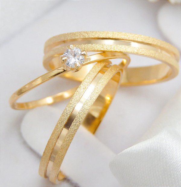 Par de alianças casamento Vancouver 3mm de moeda antiga - Anel solitário Brinde