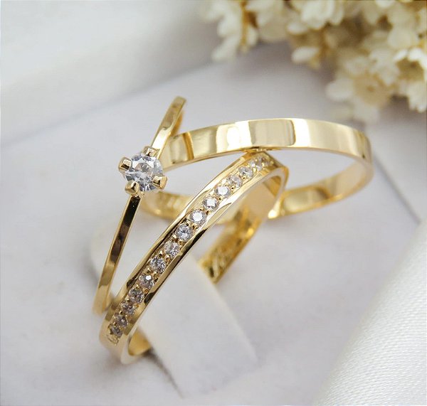 Par de alianças casamento Florence 3mm de moeda antiga - Anel solitário Brinde