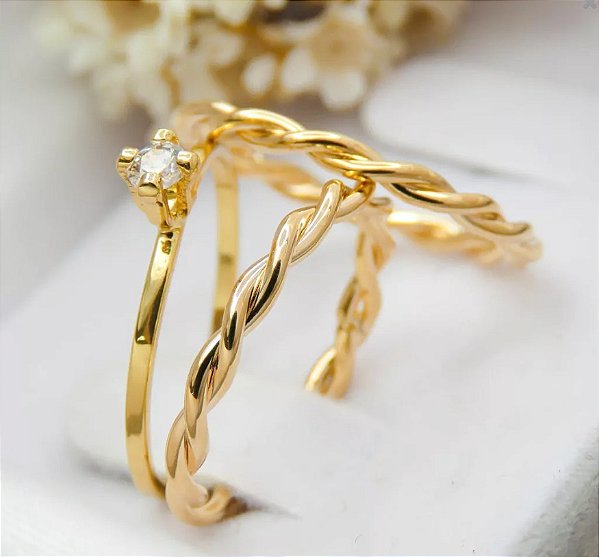 Par de alianças casamento Fios torcidos 2mm de moeda antiga - Anel solitário Brinde