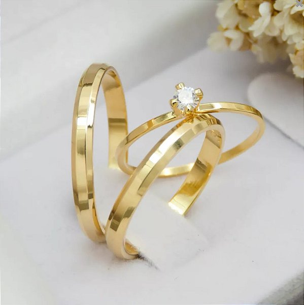 Par de alianças casamento Firenze 2mm de moeda antiga - Anel solitário Brinde