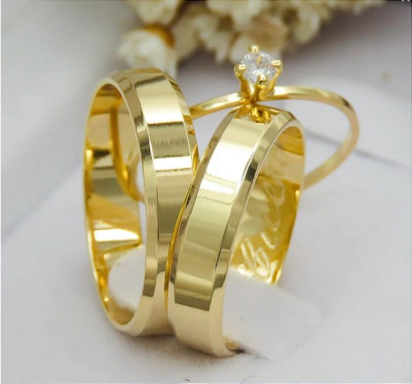 Par de alianças casamento Kyoto 4mm de moeda antiga - Anel solitário Brinde