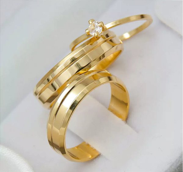 Par de alianças casamento Riga 5mm de moeda antiga - Anel solitário Brinde