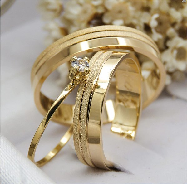 Par de alianças casamento Venise 5mm de moeda antiga - Anel solitário Brinde