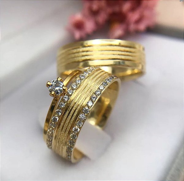 Par de alianças casamento Valletta 6mm de moeda antiga - Anel solitário Brinde