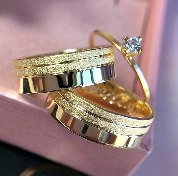 Par de alianças casamento Giza 6mm de moeda antiga - Anel solitário Brinde