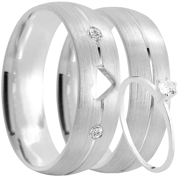 Par de alianças Affections 5m de namoro + anel solitário prata 950