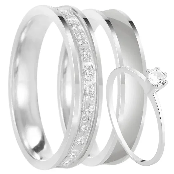Par de alianças Azura 6mm de namoro + anel solitário prata 950