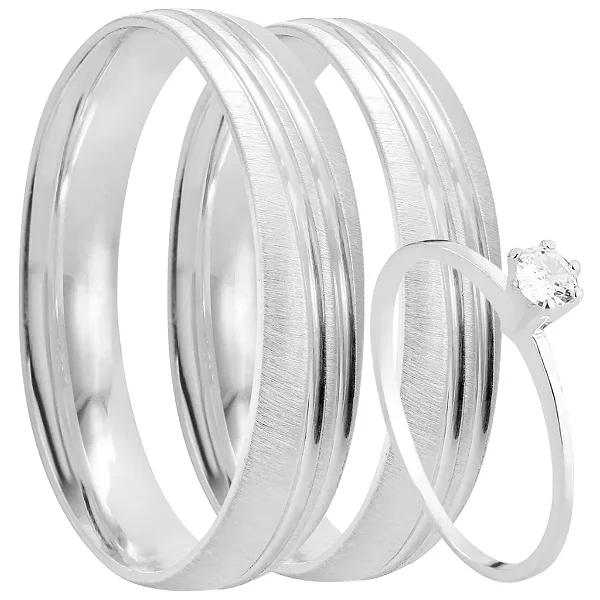 Par de alianças Bali 6mm de namoro + anel solitário prata 950