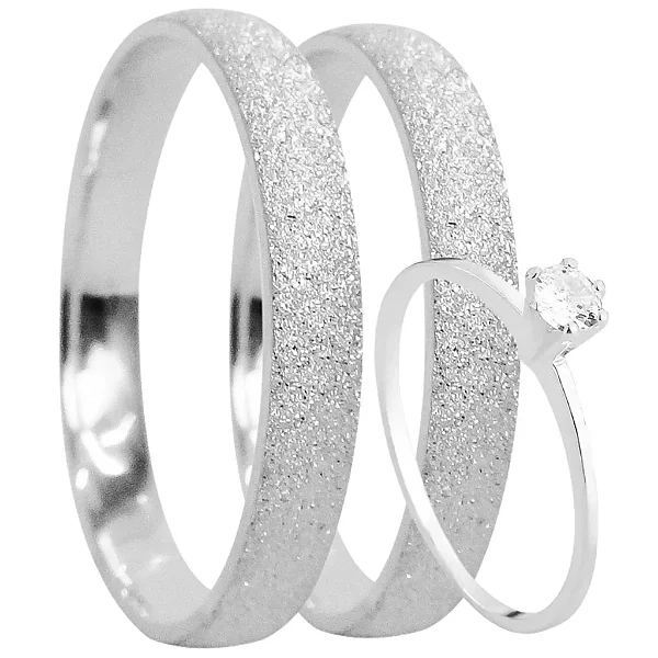 Par de alianças Clara 4mm de namoro + anel solitário prata 950