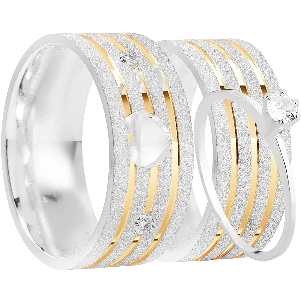 Par de alianças Forever love 8mm de namoro + anel solitário prata 950