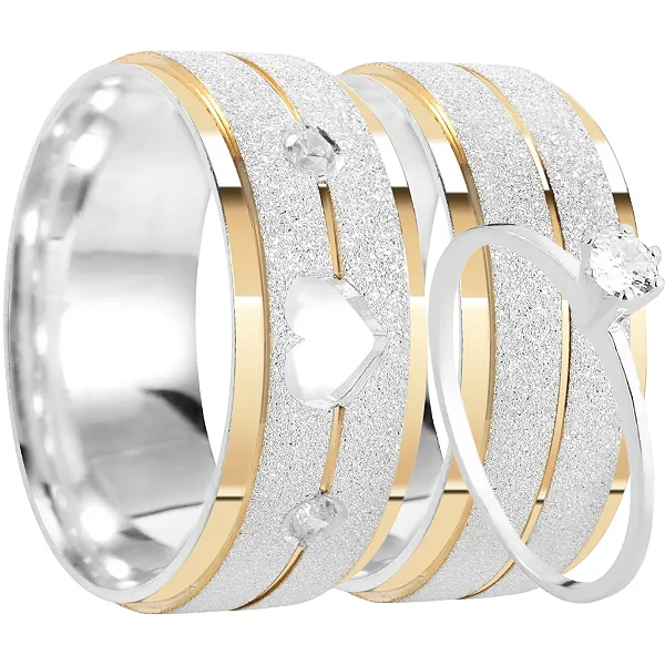 Par de alianças Infinite Embrace 8mm de namoro + anel solitário prata 950