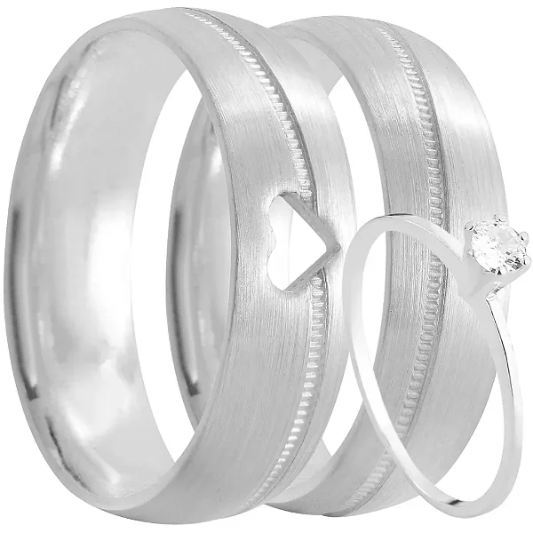 Par de alianças Loving Vibes 6mm de namoro + anel solitário prata 950