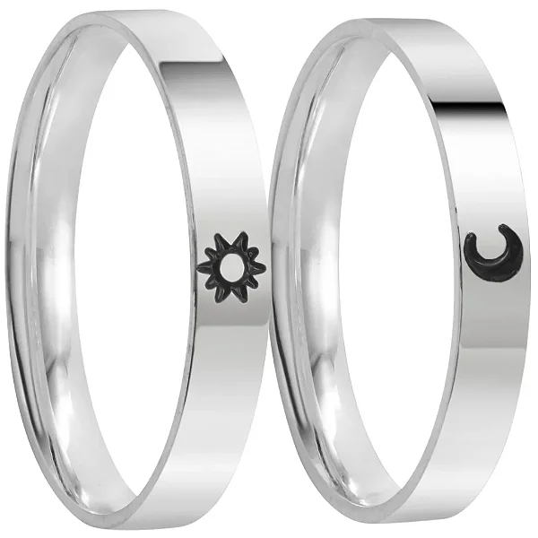 Par de Alianças Namoro 950 Sol e Lua 4mm