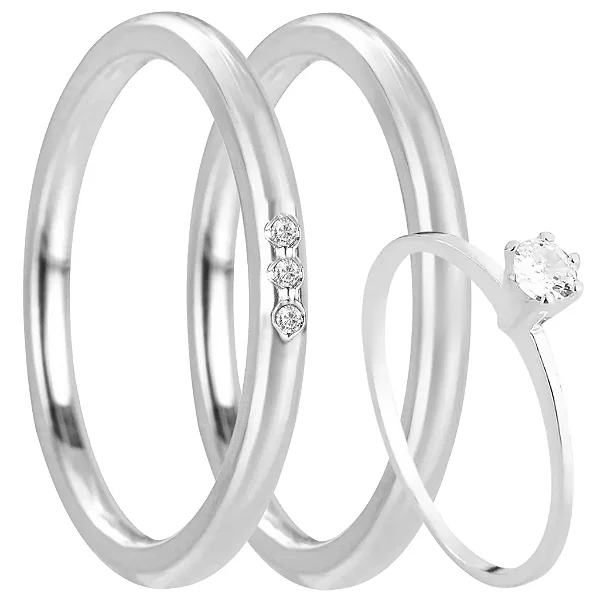 Par de alianças Selene 2mm de namoro + anel solitário prata 950