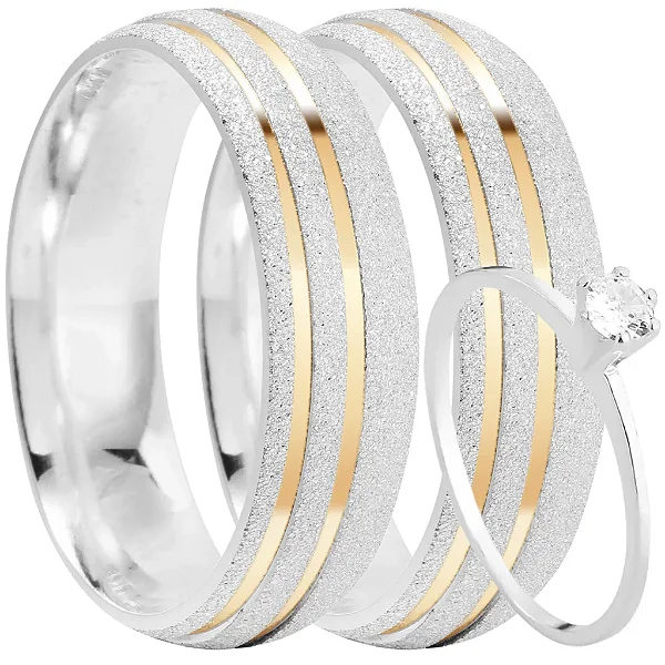 Par de alianças Saphira 6mm de namoro + anel solitário prata 950