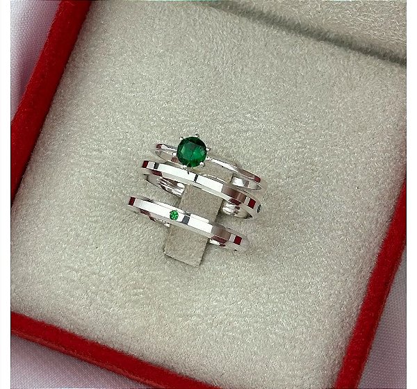 DUPLICADO - ALIANÇAS DE NAMORO PRATA 950 COM ANEL SOLITARIO VERDE CLARO