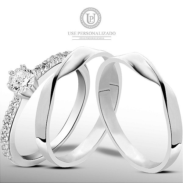 ALIANÇAS DE NAMORO PRATA 950 2mm LUXO STELLA TORCIDA FINA COM ANEL DE COMPROMISSO