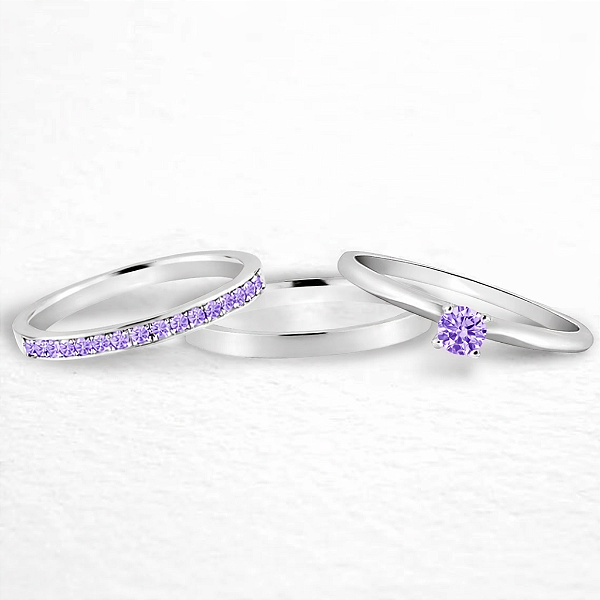 ALIANÇAS DE NAMORO PRATA 950 2MM RETA LISA POLIDA COM PEDRA ROXA