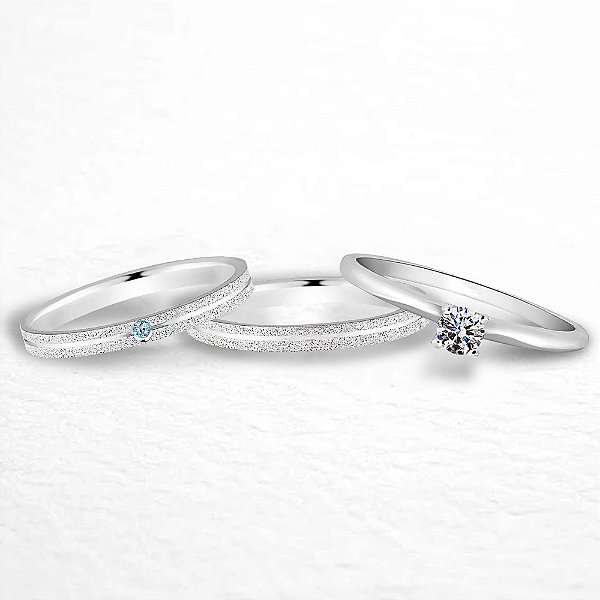 Par de alianças Aura 2mm Azul bebe de namoro + anel solitário Classic prata 950