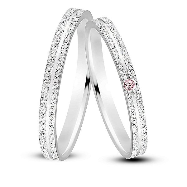 Par de alianças Aura 2mm Rosa de namoro + anel solitário Classic prata 950