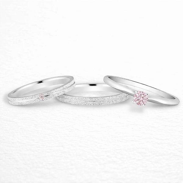Par de alianças Aura 2mm Rosa de namoro + anel solitário Classic prata 950