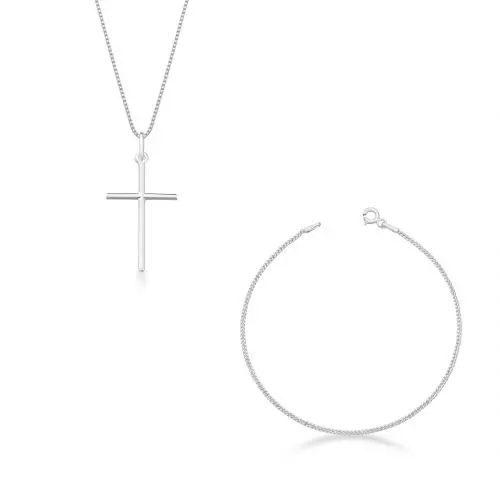 Kit Colar Crucifixo e Pulseira Grumet de Prata