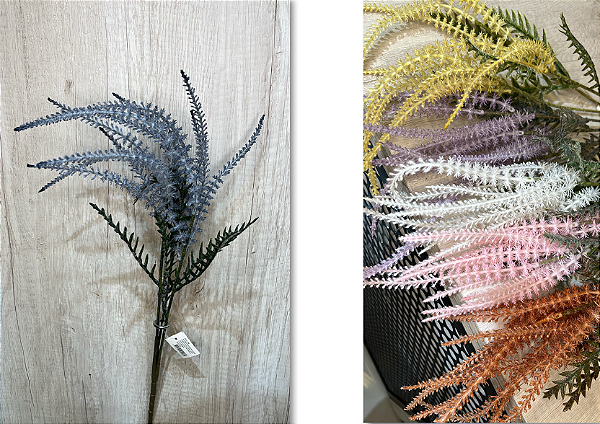 Galho Artificial de Folhagem – Ref. 94008 Galho com hastes longas e folhas finas em formato espigado, com textura suave