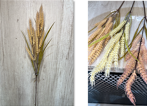 Galho Artificial de Trigo – Ref. 94012 Galho com espigas realistas e folhagem verde alongada, acabamento natural e haste