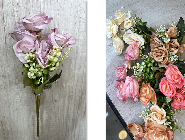 Buquê Artificial de Rosas com Botões e Folhagem – Ref. 93063