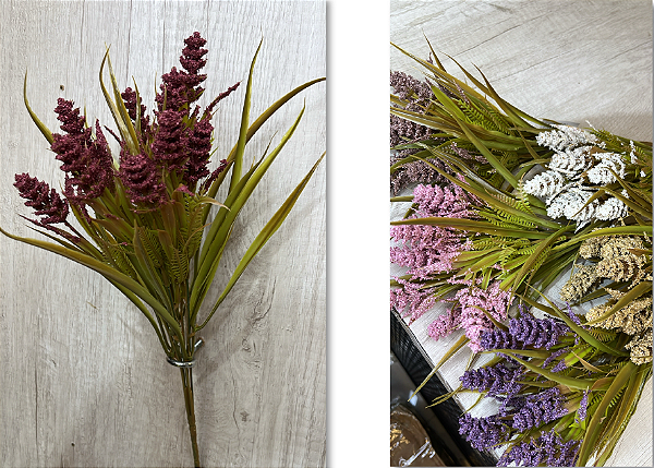 Buquê Artificial de Lavanda com Folhagem – Disponível em Diversas Cores, Ideal para Arranjos e Decoração