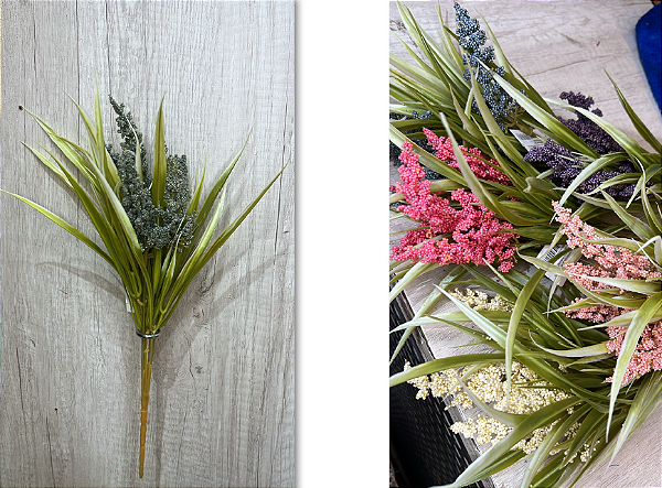 Haste Artificial com Folhagem Verde e Flores Decorativas Coloridas – Disponível em Diversas Cores (Azul, Rosa, Roxo, Ama