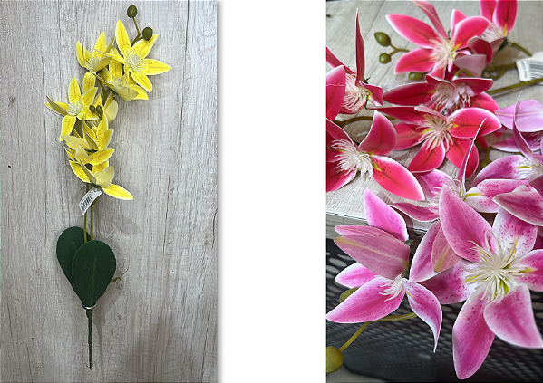 Haste Artificial de Orquídea Estrela com Folhas e Botões Decorativos