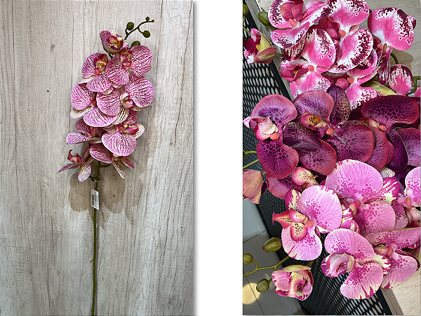 Haste Artificial de Orquídea Phalaenopsis Rosa com Detalhes Roxos