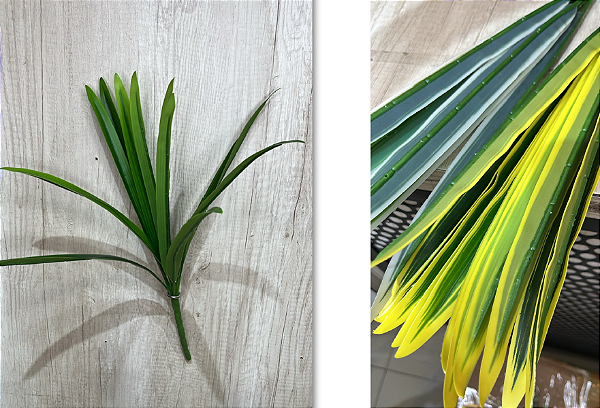 Folha Artificial de Coqueiro Verde com Detalhes Amarelos nas Pontas