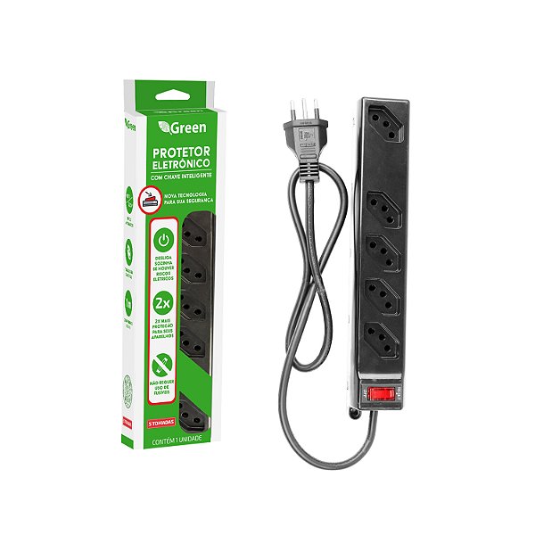 PROTETOR ELETRONICO INTELIGENTE GREEN - 5 TOMADAS 110/220V 075-0550