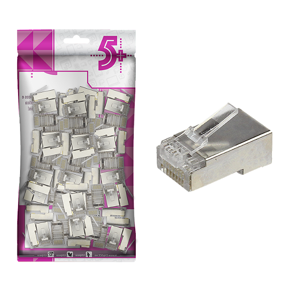 Plug RJ45 de Passagem 8X8 Cat6E Blindado - Pacote 100 unidades